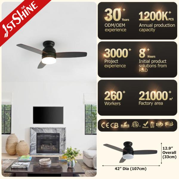 Ventilador de teto decorativo de 5 velocidades com controlo remoto, lâmina Mdf Ventilador de teto de plástico preto