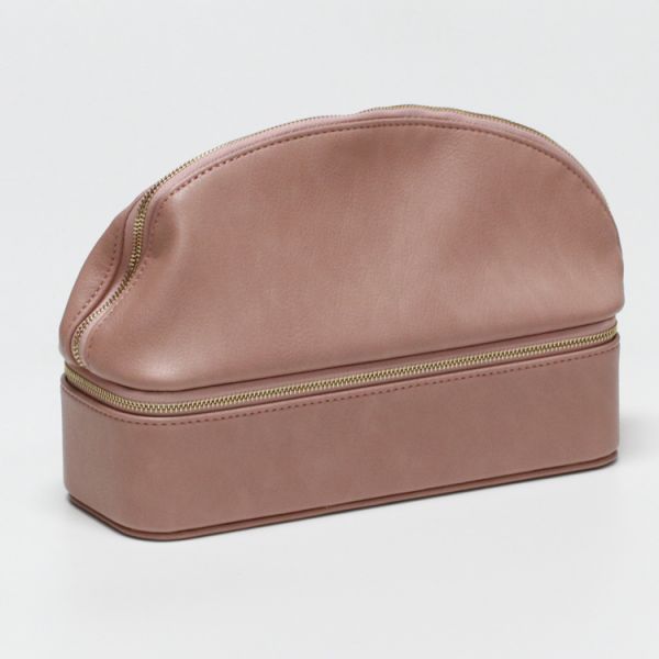 Leather Zipper Mirror Makeup Brush Cosmetic Storage Travel Jewelry Organizer Gift Bag