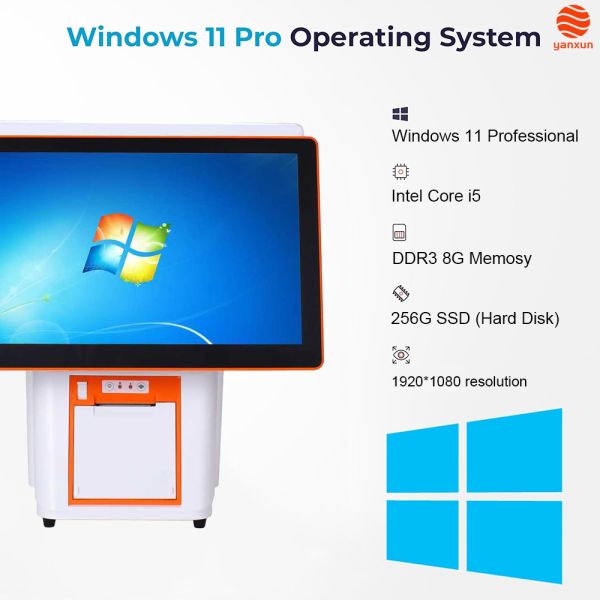 15.6” 10-Point Touch POS Machine  Windows 11 Pro/Android 11, Core i5/2GB RAM, 128GB/32GB Storage, Multi-Port Connectivity for Retail & Hospitality