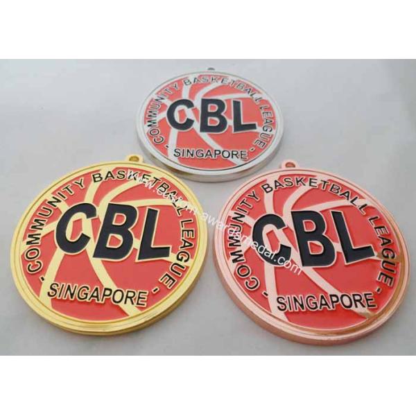 Basketball League Zinc Alloy / Pewter / Iron Enamel Medal with Zinc Alloy Die Casting, Gold Plated