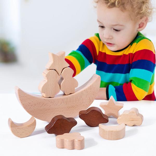 Montessori Children's Educational Toys Wooden Blocks Stars Moon Stacked Blocks Wooden Toy Diy Baby Balance Training Cons