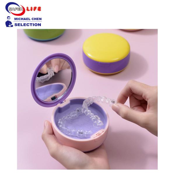Caixa diária bonito do distribuidor do comprimido para o silicone dental plástico idoso 9CM do espelho da caixa dos dentes falsos da caixa