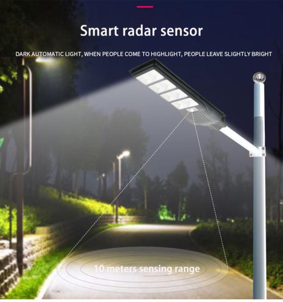 Capteur de mouvement imperméable à l'eau éclairage de rue solaire intégré avec panneau solaire