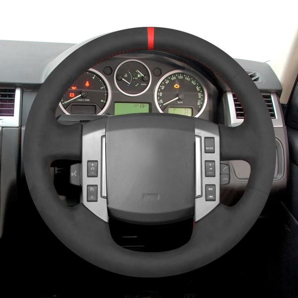 Hand Stitched Faux Black Suede Red Strip Steering Wheel Cover for Land Rover Discovery 3  2004-2009