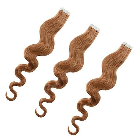 Body Wave Seamless Real Human Hair Tape In Extensions , Mongolian Curly Hair