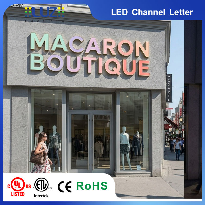 Brushed Gold Metal Casing Macaron Colors Internal Lighting LED Letter For Boutique Fashion Shop
