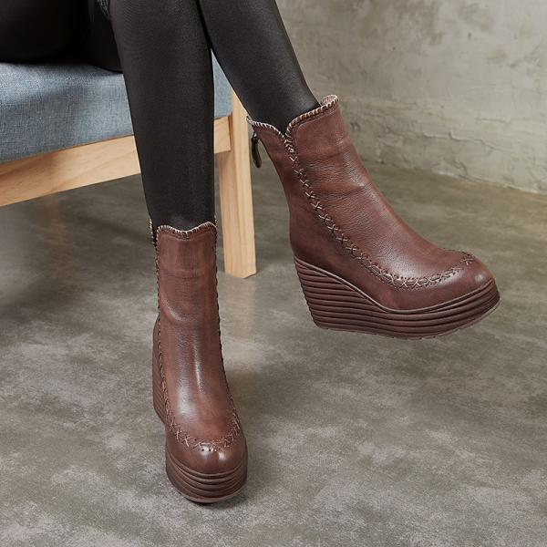 S330 Autumn And Winter New Martin Boots Retro Leather Waterproof Platform High-Heel Zipper Fashion Women'S Boots