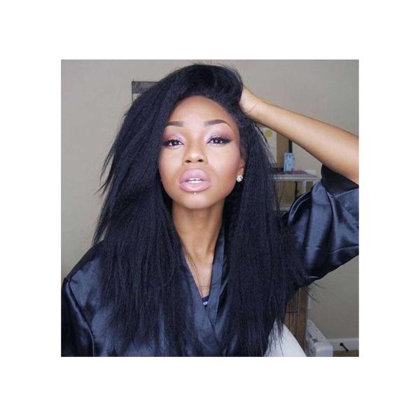 Afro Kinky Straight Virgin Human Hair Lace Front Wigs Black Color Shedding Free