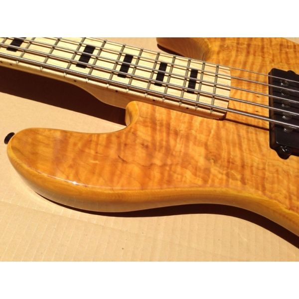 Flame maple 5 string electric bass guitar with ashwood body 20  tone position maple fingerboard free shipping