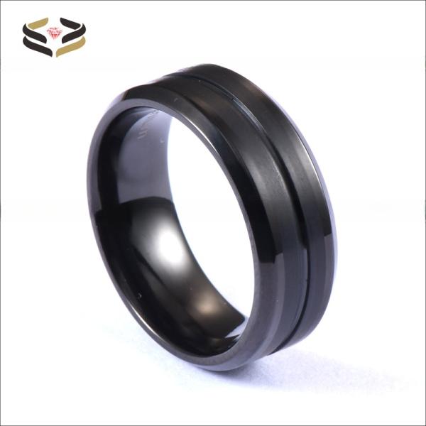 Anillos de titanio para boda con una sola ranura, acabado negro mate, 8 mm para hombre