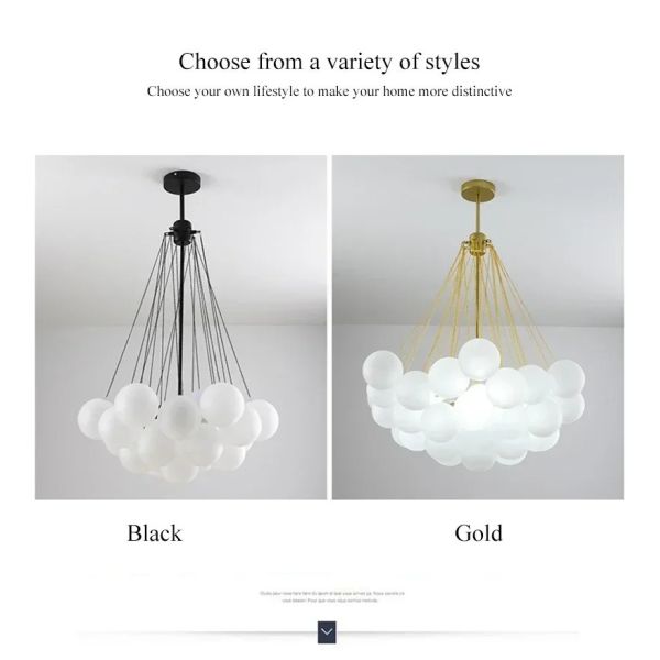 Glasses Bubble Chandeliers Nordic Frosted Glass Gold Black Pendant Light （WH-AP-669）