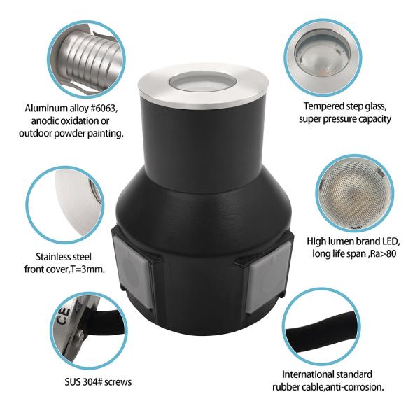 3W IP67 Garden Landscape Stair Lights RGB3in1 Aluminum Housing Stainless Steel Front Cover With Two Years Warranty