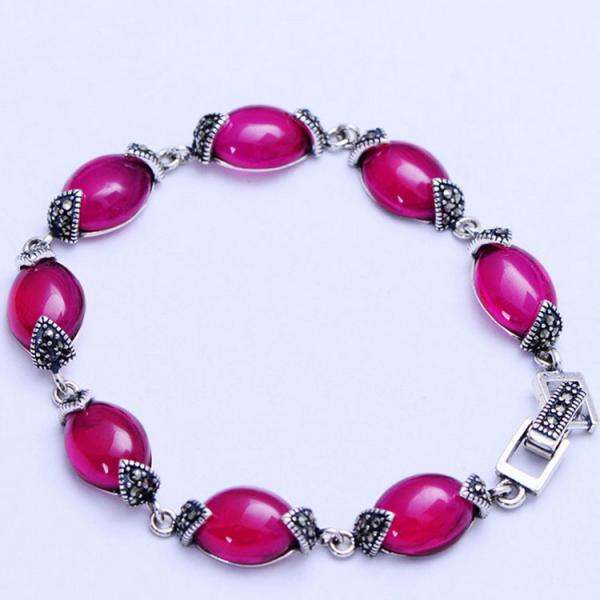 Thai Vintage Sterling Silver Pink Cubic Zircoina Tennis Bracelet (XH055793W)