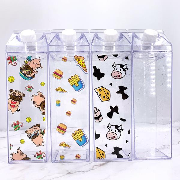 Customized Logo Acceptable 500ml 1000ml Transparent Acrylic Milk Carton Water Bottle