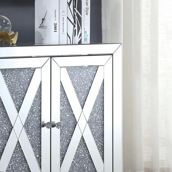 Sparkly 2 door mirrored hallway cabinet crushed diamond side board for living room
