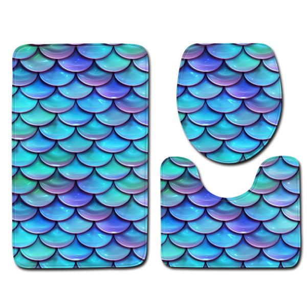 Toalete Mat Set Non Slip do banheiro da escala de peixes esteira de banho de 3 partes