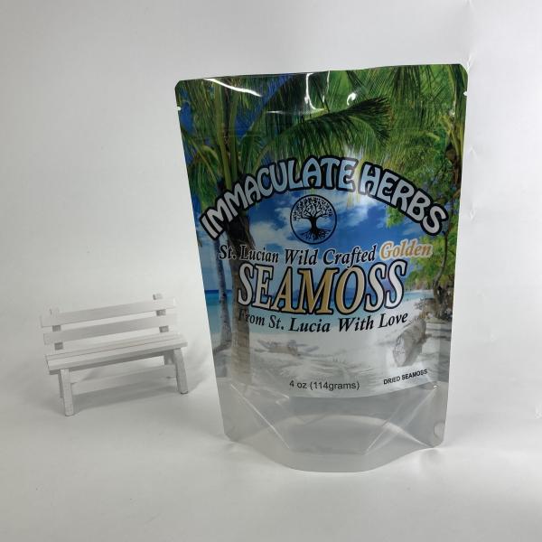 Food Grade Plastic Bags Custom Printed Packaging Bags for Seamoss Resealable Stand Up Zipper Pouches with Window