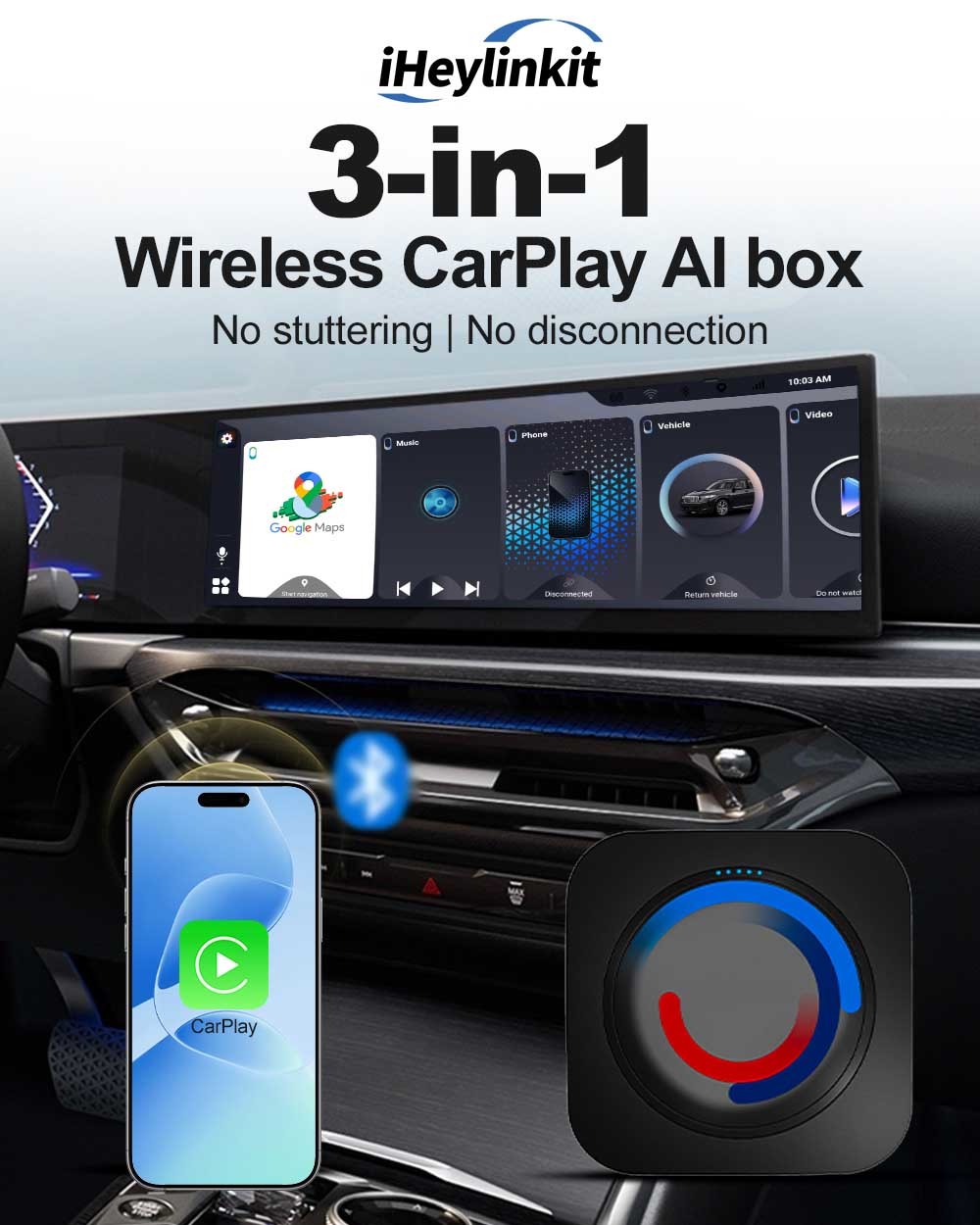 BW Portable Wireless CarPlay Android Ai Box For Car Android 16.0 Qualcomm Octa Core