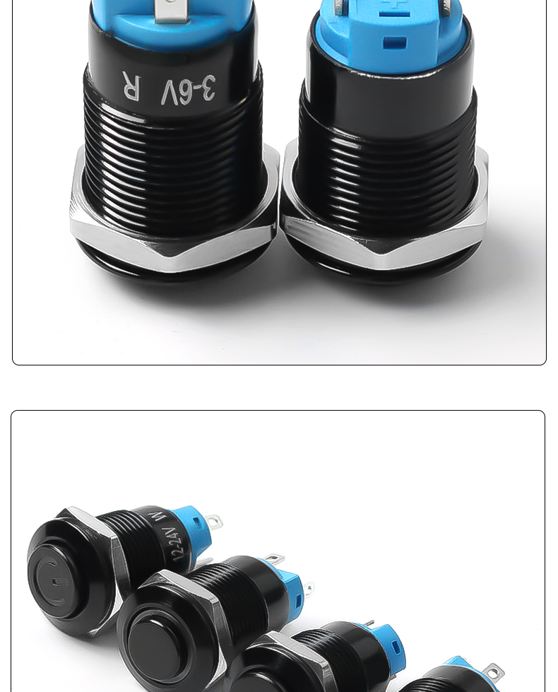 12mm Metal Push Button Switch Momentary 1NO Oxidized Black Shell With High/Flat Head  Power LED 6V 24V 220V Switch