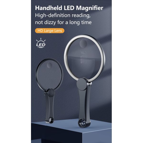 110mm HD Lens LED Magnifier with 49 LED Lights and 3X+5X+8X Magnification for Senior Reading
