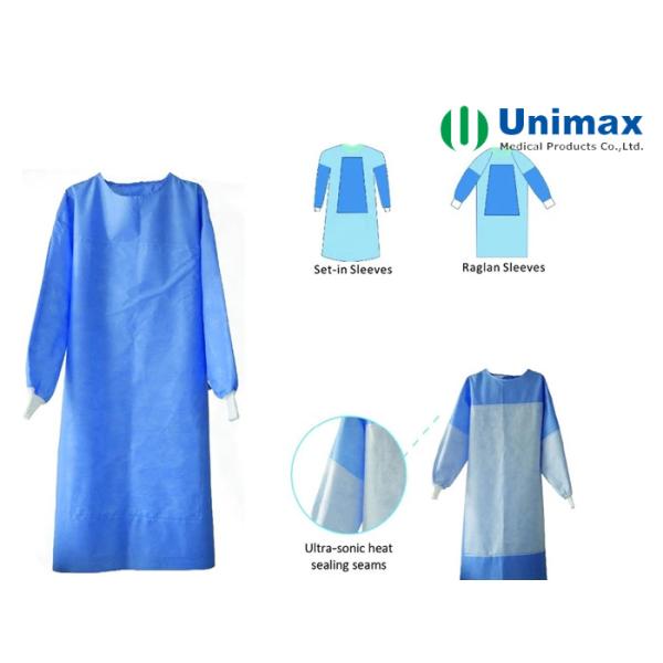 Blue Reinforced SMS 45gsm Disposable Surgical Gowns
