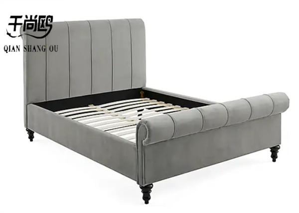 Classic Upholstered Sleigh Bed Frame With Vertical Stitching Design