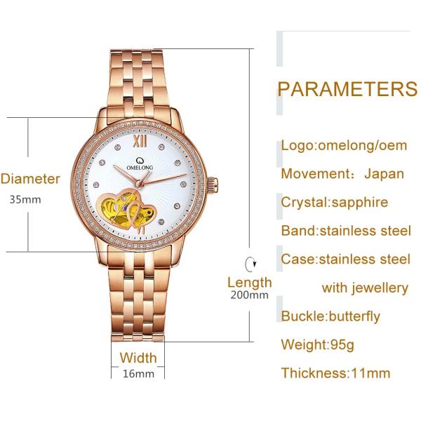 Наручные часы автоматических людей розового золота моды с задней частью нержавеющей стали