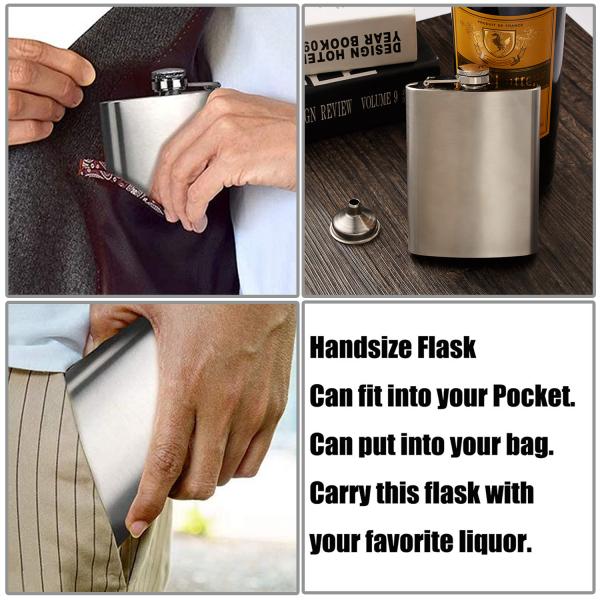 Leather Covered Stainless Steel Wine Flask for Men 8oz Outdoor Hip Flask Product size 93*122mm