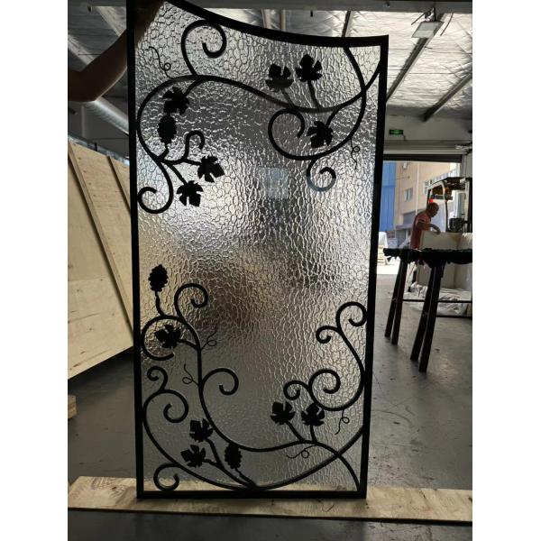 custom Wrought Iron Glass With 12mm*12mm Steel Bar For Wood Door
