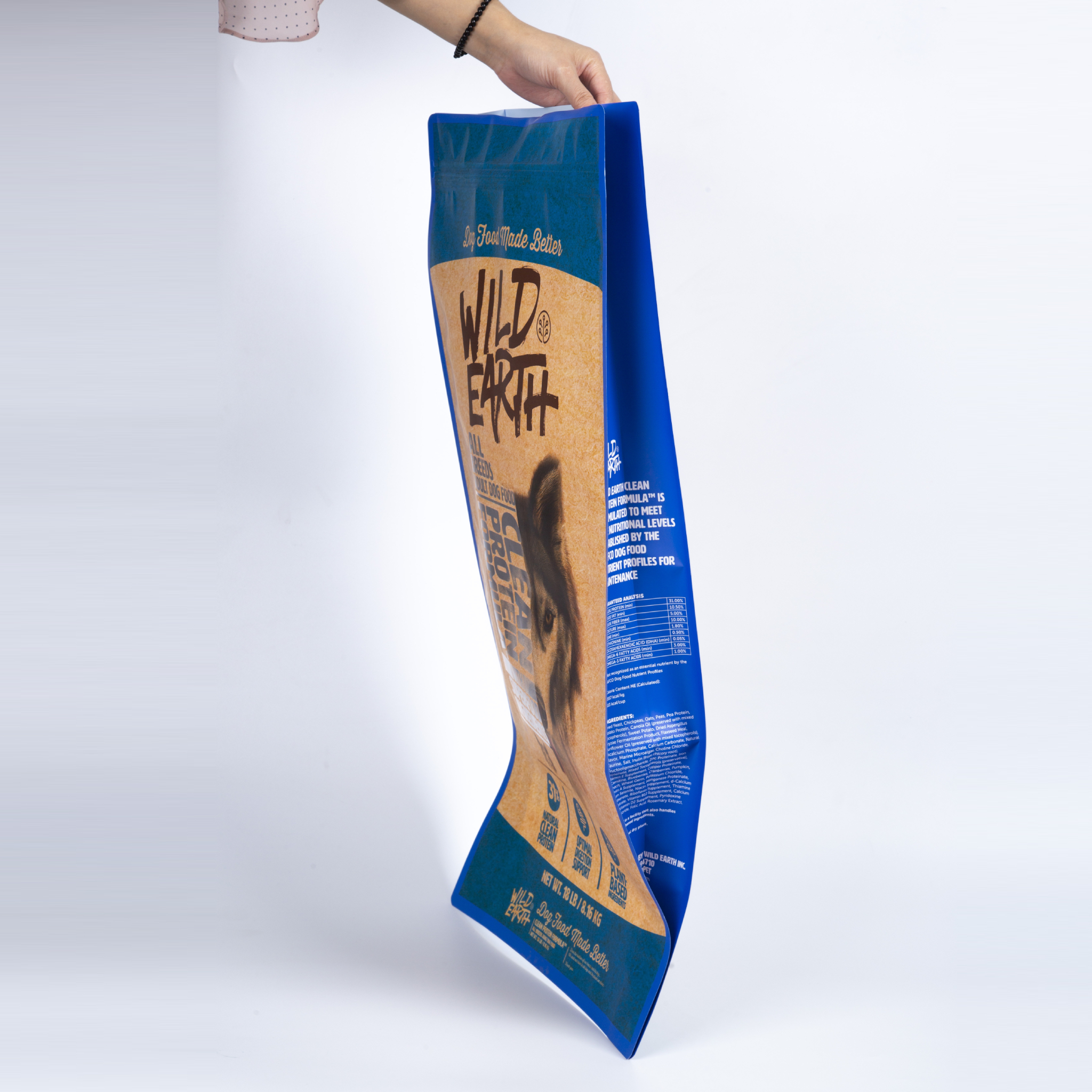 18LB Heavy-Duty Kraft Paper Flat Bottom Pet Food Bag | Pull Tab Zipper Matt Finished Large Capacity Stand Up Pouch For Natural Adult Dry Dog Kibble Retail Packaging