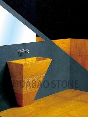 Antique Stylish Durable Stone Sink Basin Artificial Gold Travertine With Solid Surface
