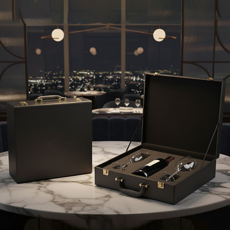 Personalized PU Leather Wine Gift Box With Handle Wholesale Manufacturer