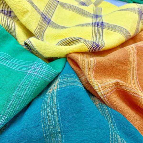 Gingham Check Plaid Breathable 70% Cotton 30% Linen Blend Fabric