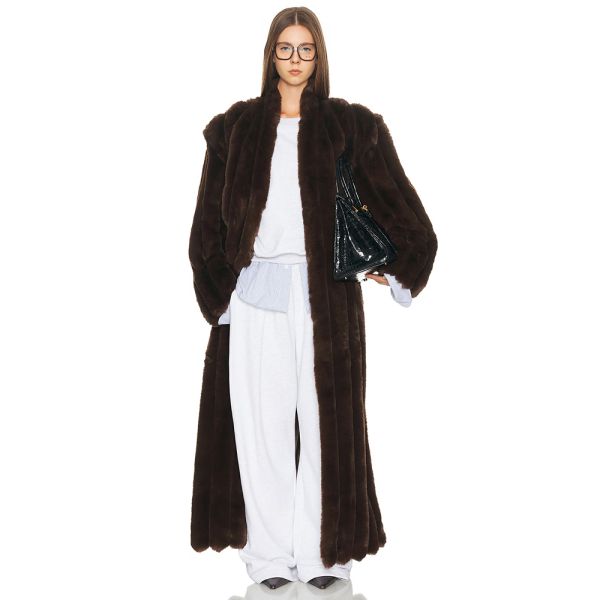 Brown Streak Substantially Oversized Long Fluffy Faux Fur Coat