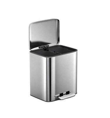 11.5L*2 Stainless Steel Soft Close Square Pedal Trash Bin for Living Room and Office Silver Foot Pedal Structure Design