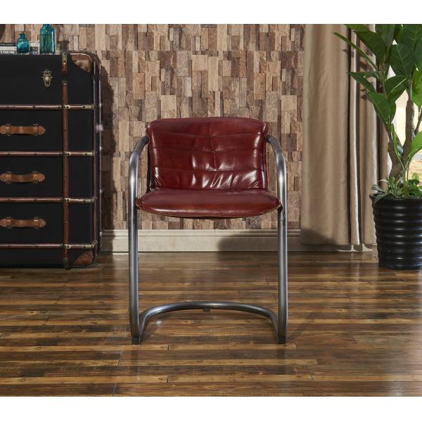Iron Frame Leather Dining Room Chairs , Oxblood Red Real Leather Dining Chairs
