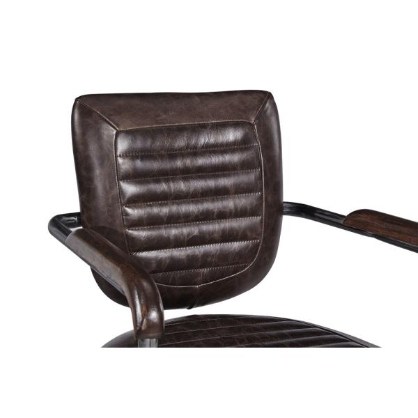 Vintage Brown Leather Office Desk Chair Small Space Swivel Wheel Legs Durable Iron Frame