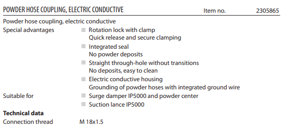 2353080  Powder Hose Coupling El. IC Conductive SP