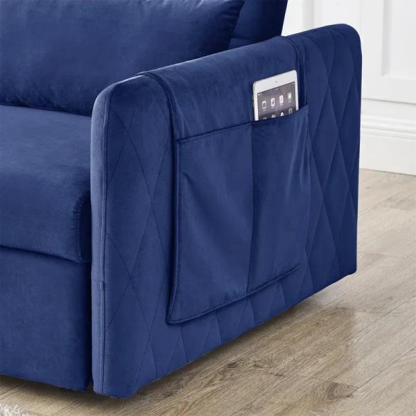 OEM/ODM Furniture dual-purpose sofa set with side magazine pocket Nice Velvet fabric upholstered furniture sofa bed