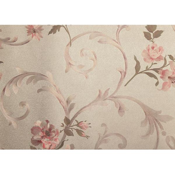 Waterproof Country Style Wallpaper / Gold Foil Wallpaper with Floral Pattern
