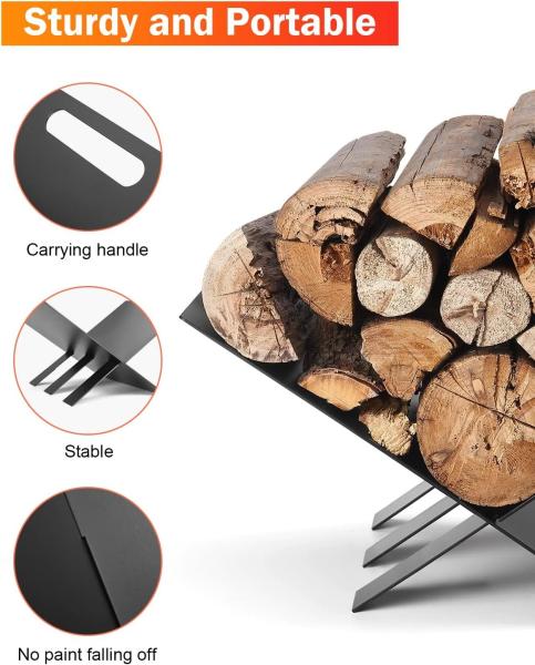 Caminha Estrutura de armazenamento de madeira Bracket Black Power Coating Indoor Log Holder para exterior
