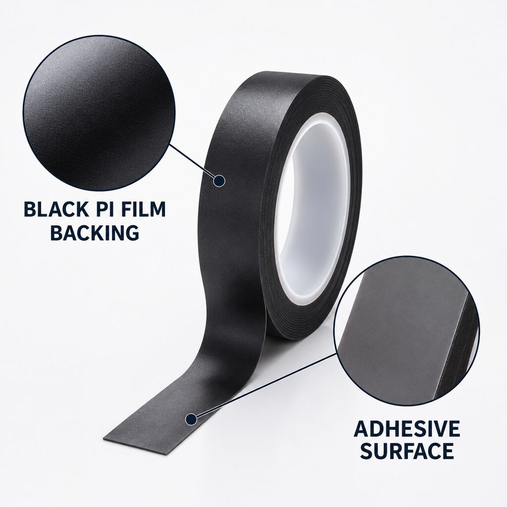 Black Polyimide Tape (Black PI Tape / Black Insulation Tape) – Silicone or Acrylic Adhesive for Electrical Insulation, with Light-Blocking Versions for Cameras and Displays