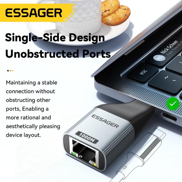 ESSAGER ES-OTG22 série Type C Adaptateur USB C vers Ethernet 100 1000 Mbps