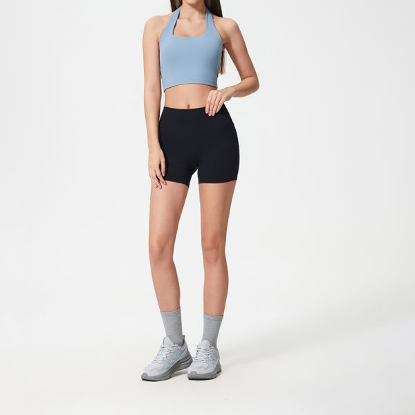 High Waisted Women Yoga Shorts Seamless Stretchy Navy Blue for Workout Gym Fitness