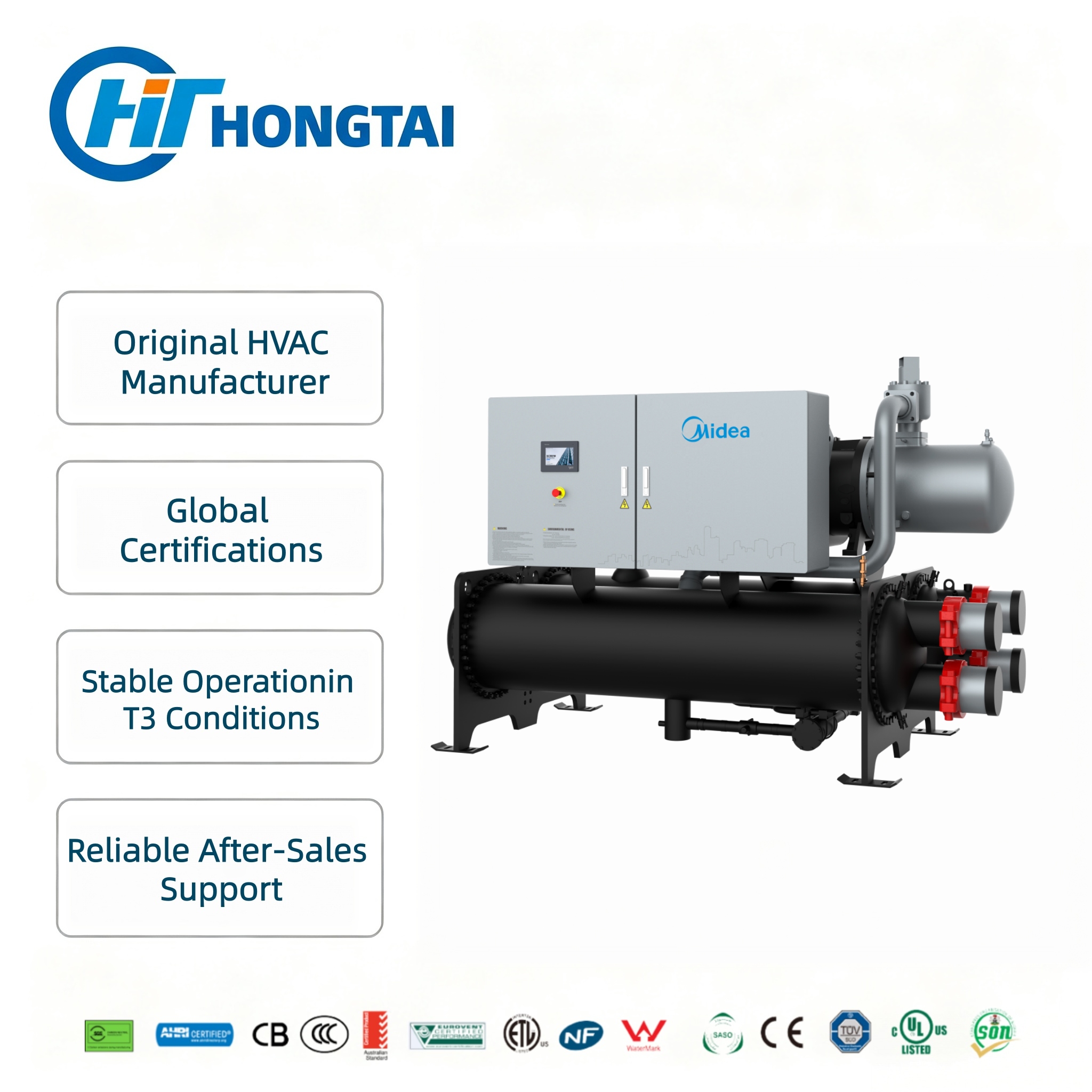 Water Cooled Screw Chiller 570-2,070 kW High COP Cooling Tower System R134a R22 R407C T3 55°C