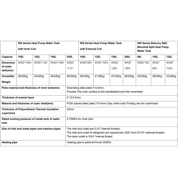 316L Stainless Steel Coil 200Ltr Air Source Heat Pump Water Tank  with Enamel Hot Water Cylinder