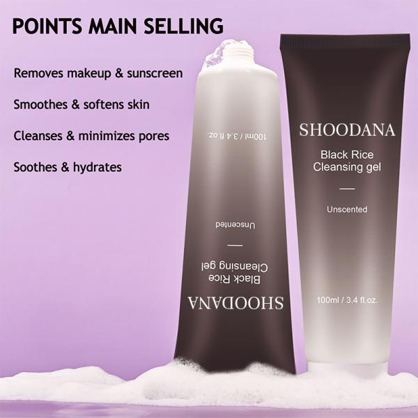 Gel de nettoyage du riz noir, lavage du visage, huile mousse mousse, nettoyage en profondeur, rétrécissement des pores, nutrition