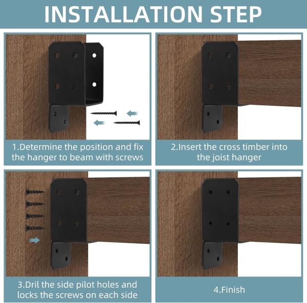 Carbon Steel Mounting Joist Hanger Brackets Black 16pcs For 2x4 Post To Wood Deck
