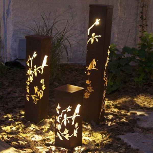 Metal Garden Lights 2mm Corten Steel Light Box IP65 Bollard Landscape Lights