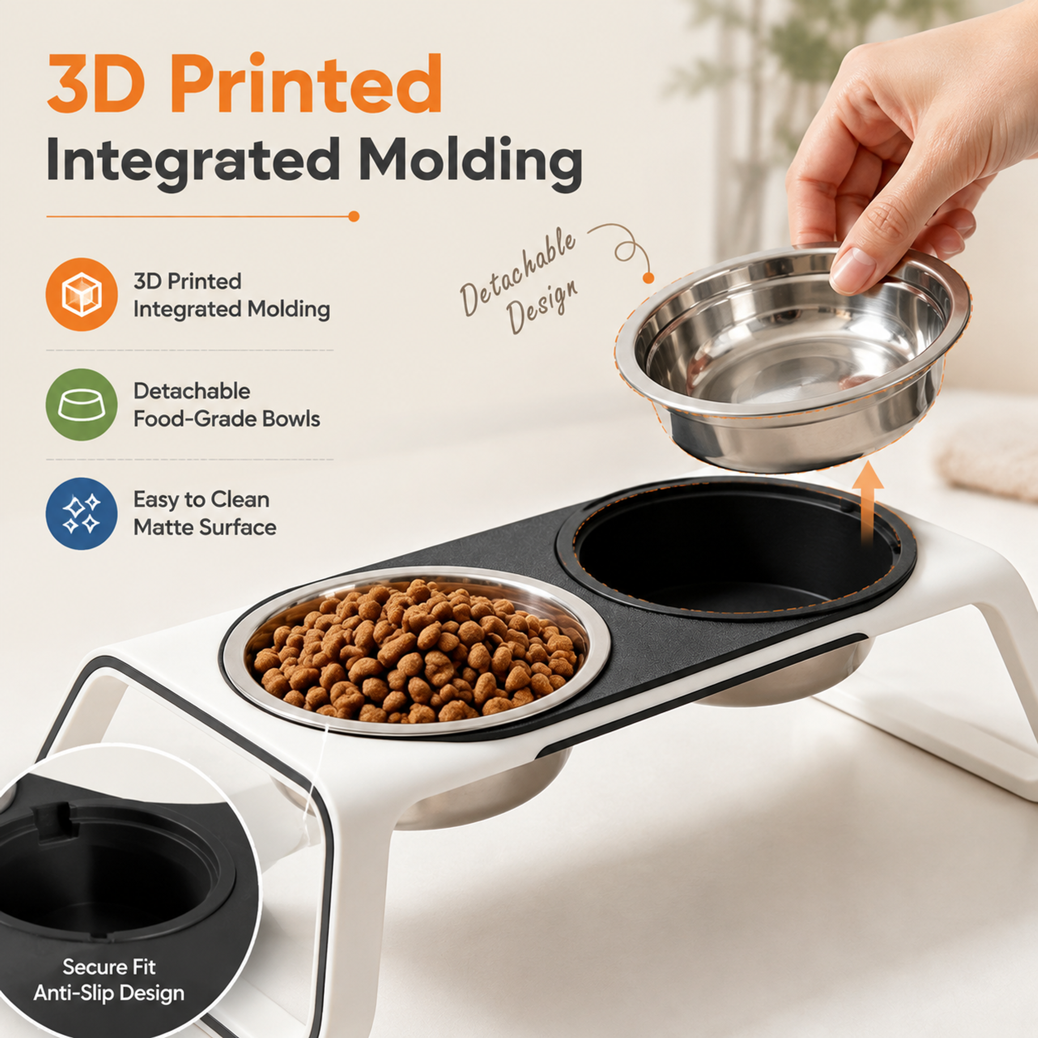 Detachable Stainless Steel Bowl Anti Slip Non Toxic 3D Printed Pet Accessories
